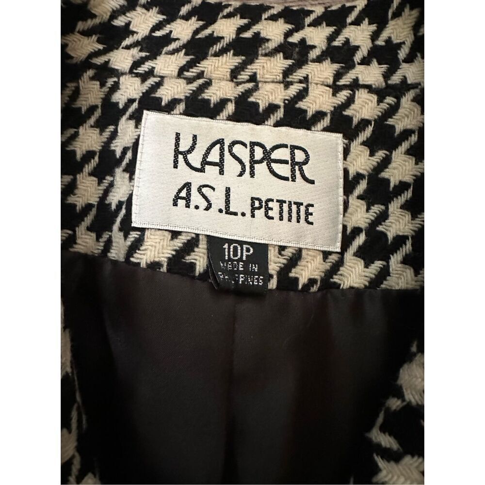 Vintage Kasper APL Houndstooth Black & White Wool 2 Piece Blazer Skirt Set | 10P - Picture 8 of 12